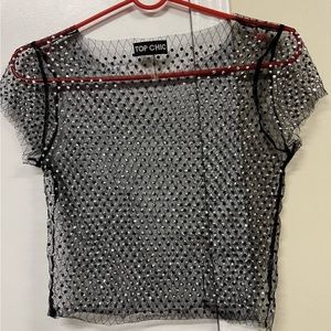 WOMEN’S TRANSPARENT TOP WITH CRYSTALS XS-S sizes